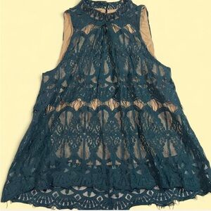 Elegant Teal Lace Sleeveless Top